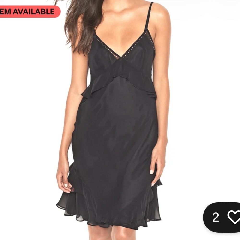 VS Elegant Black Women's Nightgown Slip Dress w/ Ruffles and Stud Details